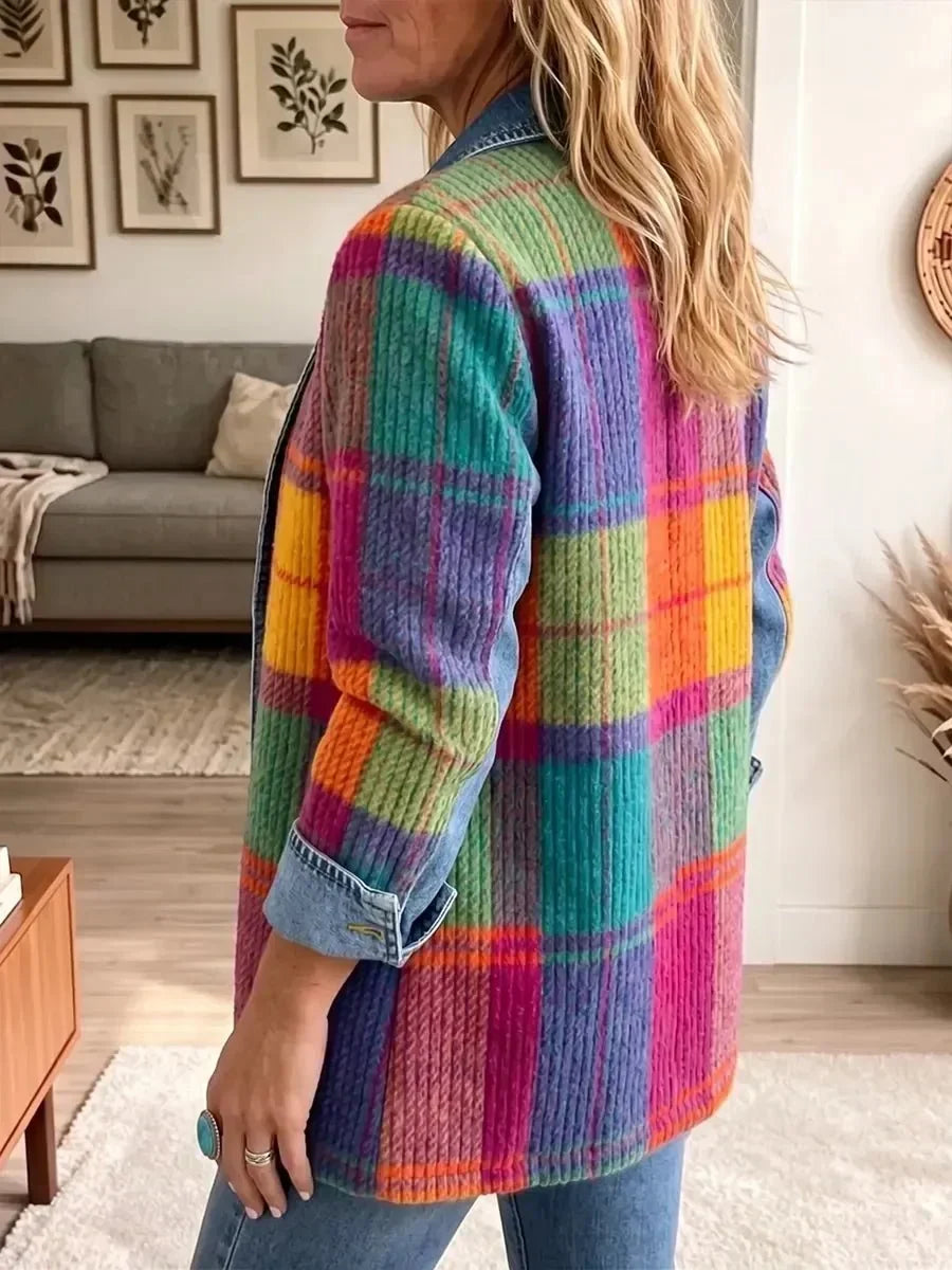 Emma | Vintage elegante Denim-Patchwork-Karojacke