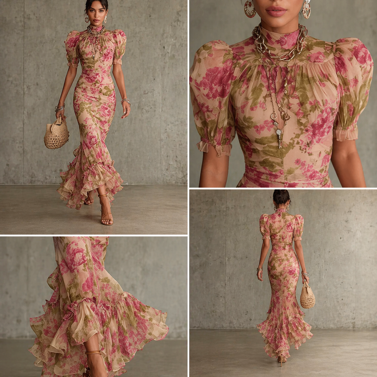 Tamsin | Maxikleid mit Blumenmuster und Puffärmeln