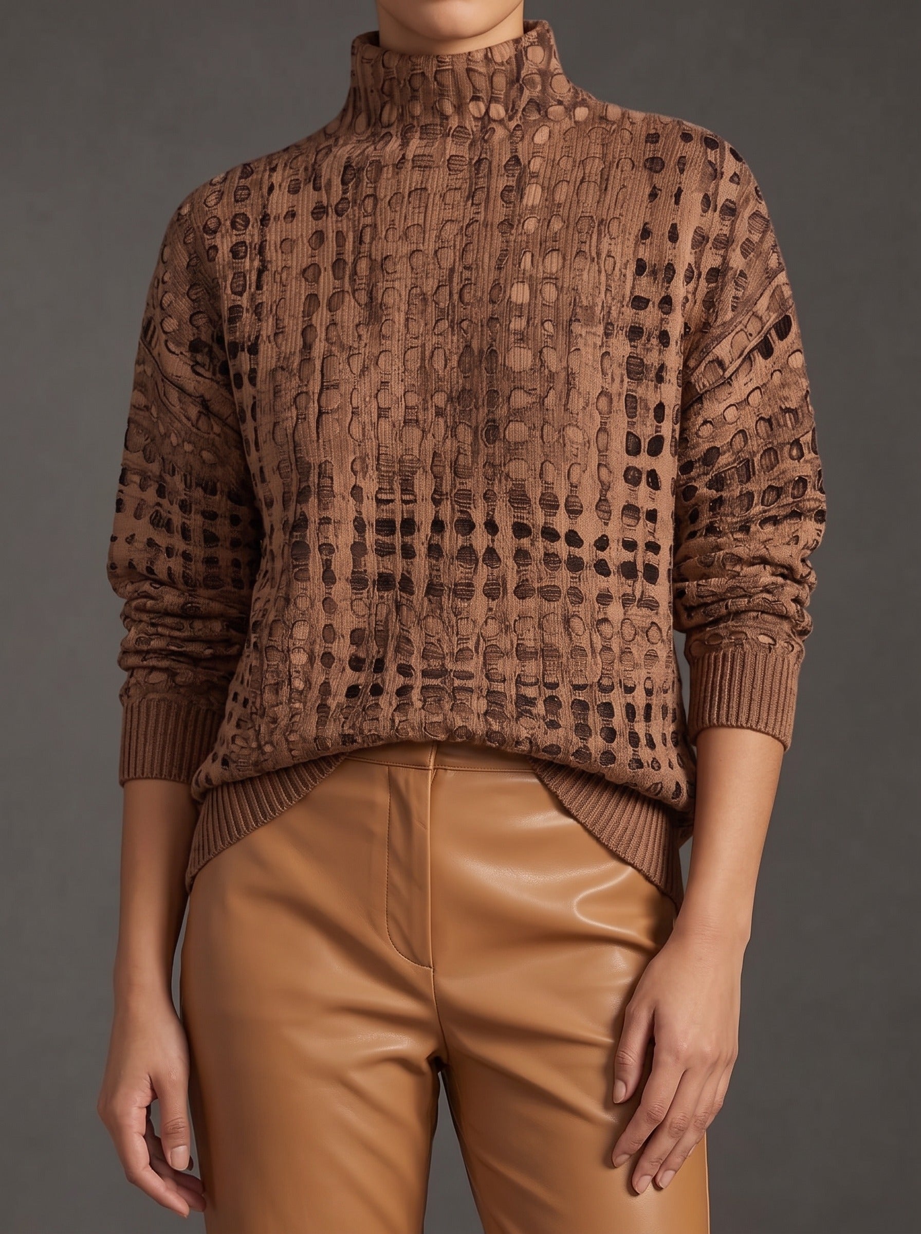 Marnie™ | Kastanienbrauner Gitter-Rollkragenpullover