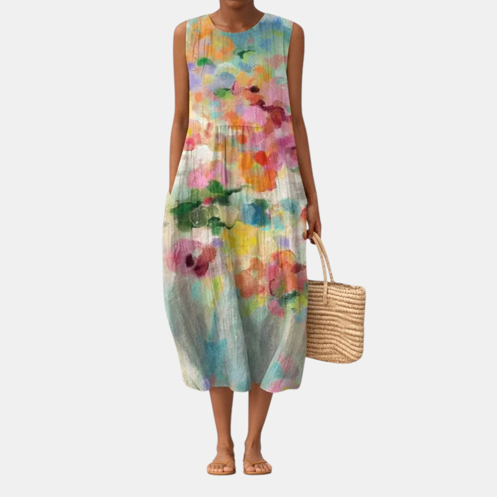 Carla™ | Elegantes mehrfarbiges Midi-Kleid