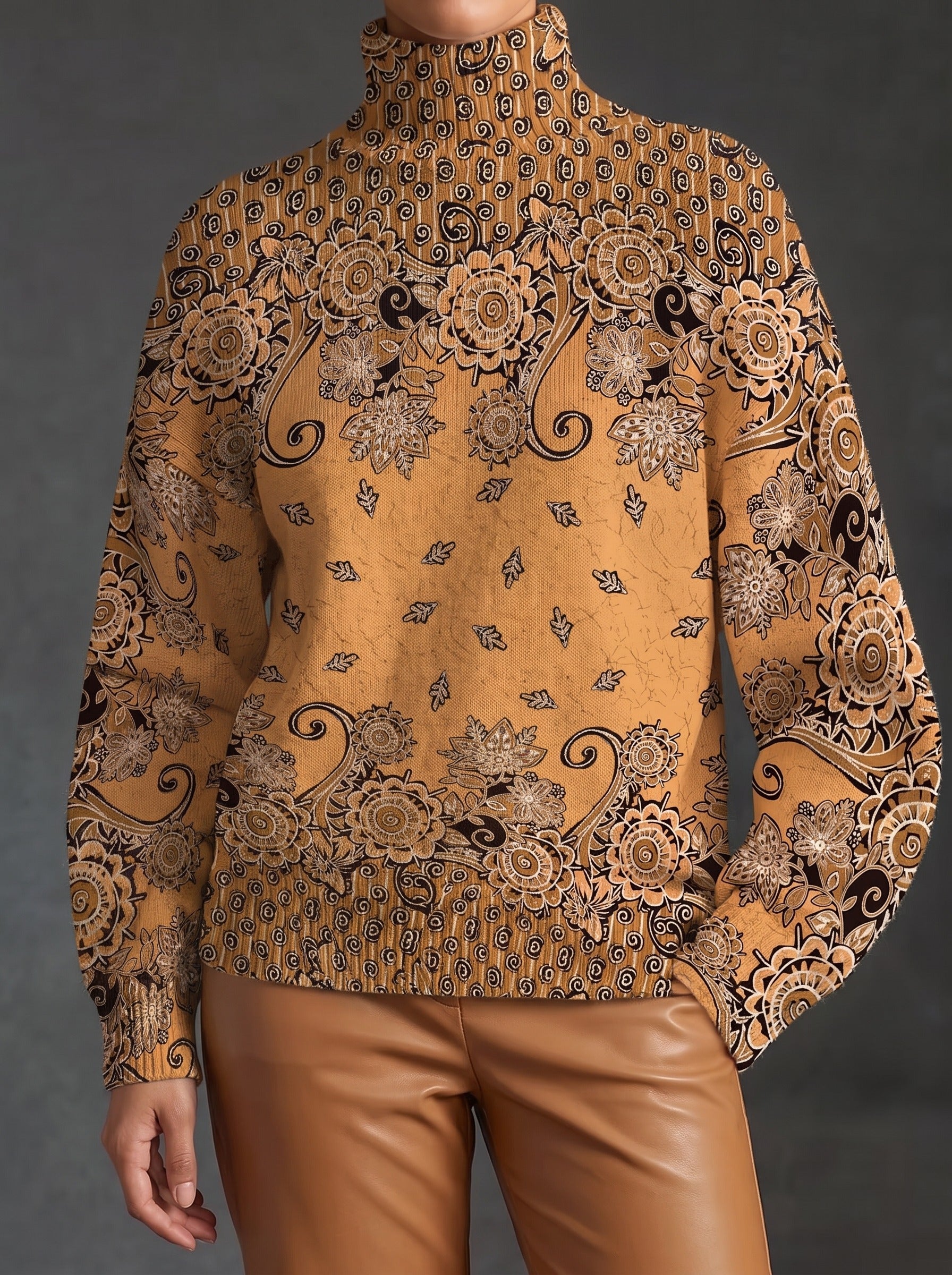 Oleander™ | Karamellfarbener Paisley-Rollkragenpullover