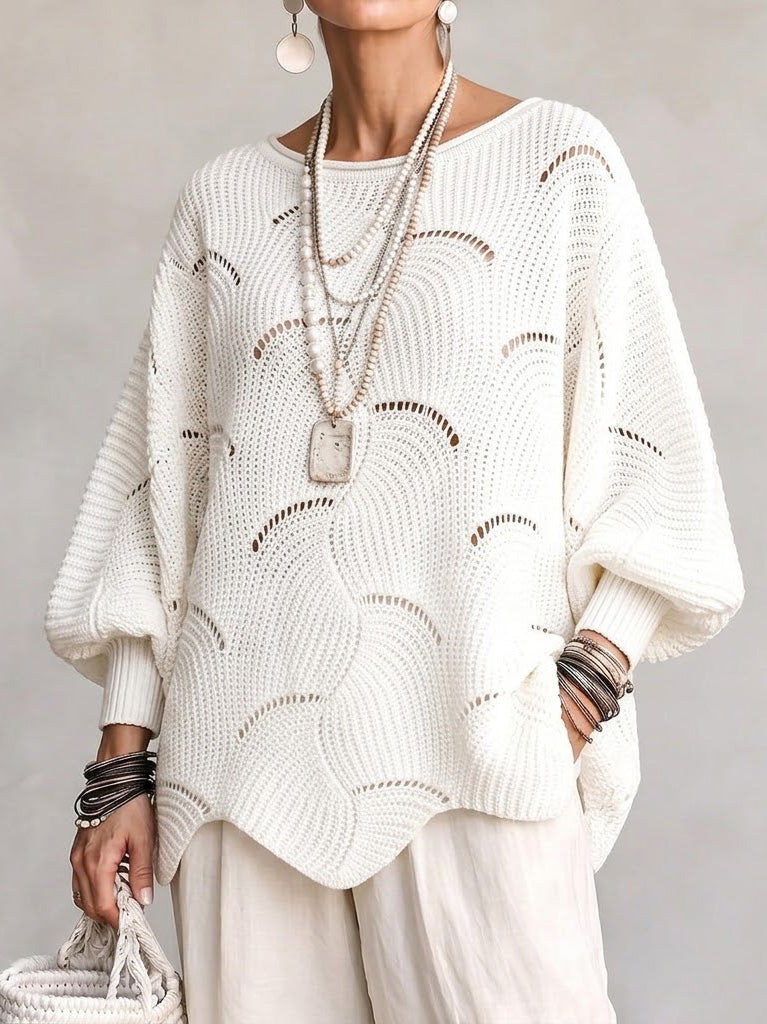 Marzia | Lochstrickpullover mit Wellenmuster und Laternenärmeln