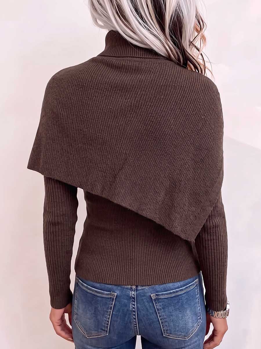 Aurelia | Zweiteiliges Strickset mit Rollkragen und asymmetrischem Schulterteil, Schokoladenbraun