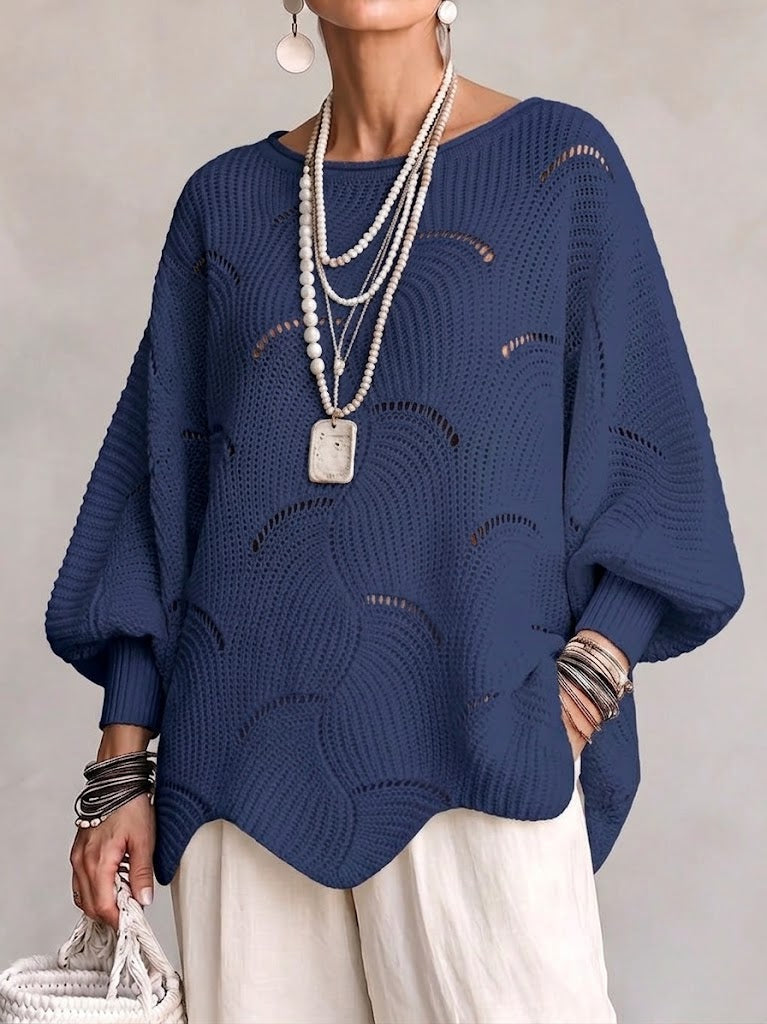 Marzia | Lochstrickpullover mit Wellenmuster und Laternenärmeln