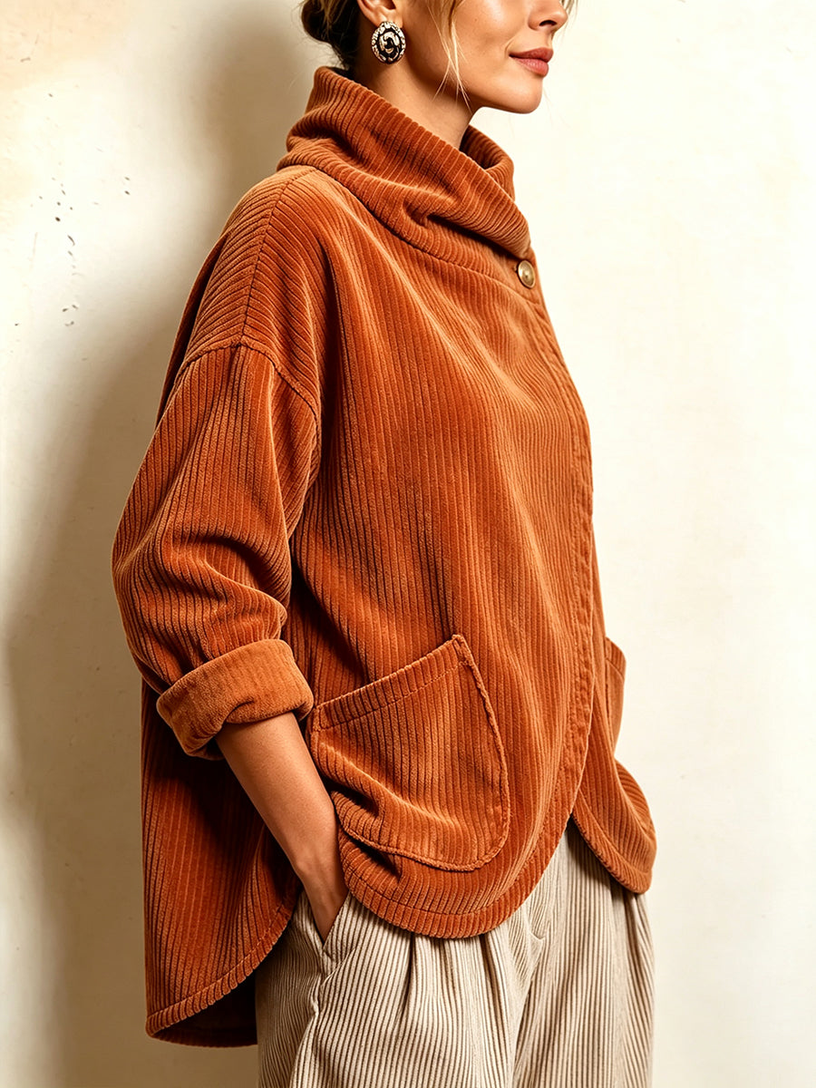 Alba | Cord-Top mit asymmetrischem Wickelausschnitt und Fronttaschen, Orange