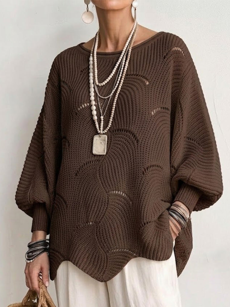 Marzia | Lochstrickpullover mit Wellenmuster und Laternenärmeln