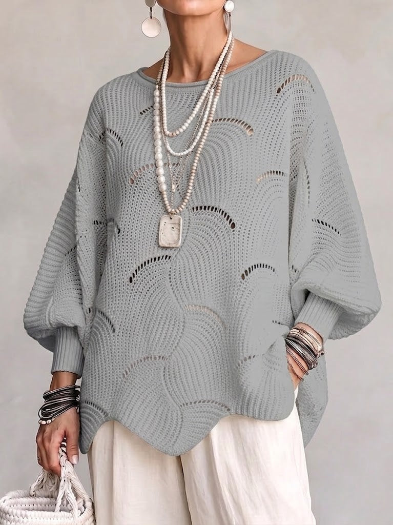 Marzia | Lochstrickpullover mit Wellenmuster und Laternenärmeln
