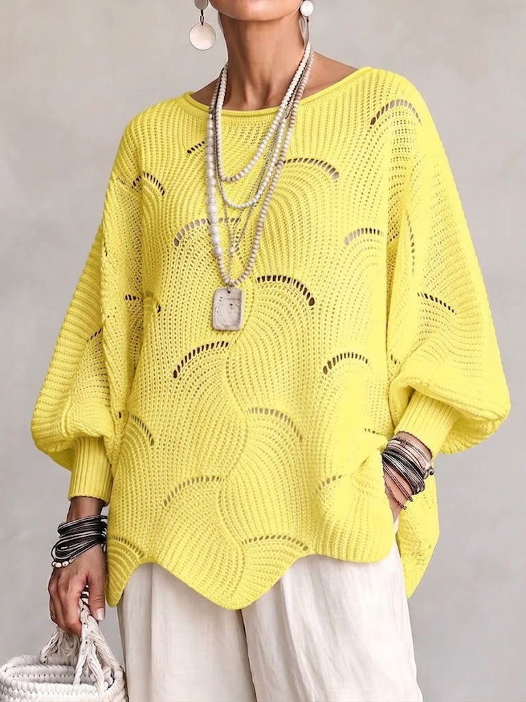 Marzia | Lochstrickpullover mit Wellenmuster und Laternenärmeln