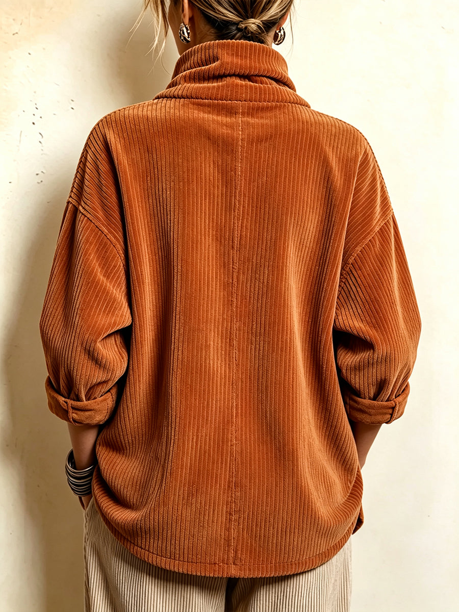 Alba | Cord-Top mit asymmetrischem Wickelausschnitt und Fronttaschen, Orange