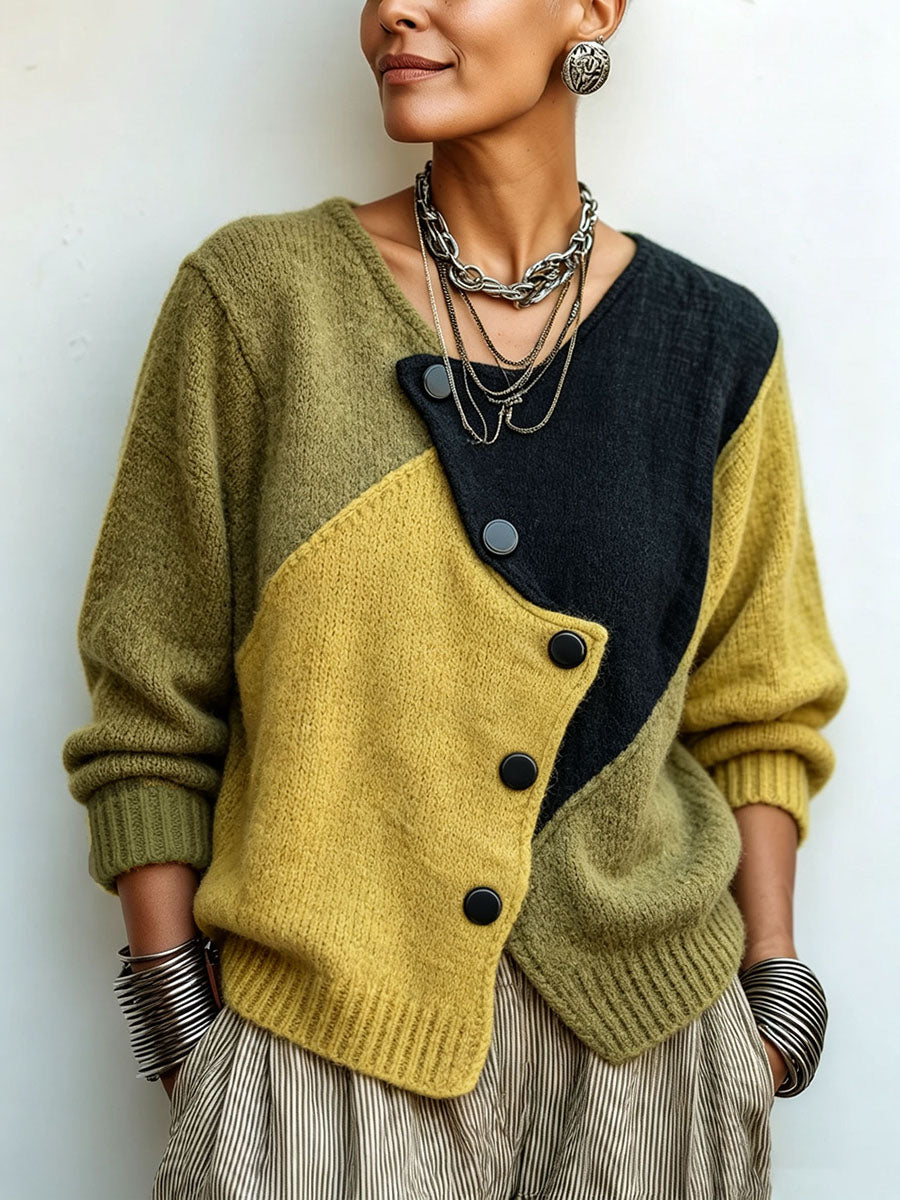 Ottavia | Oversize Colorblock-Strickcardigan, Olivgrün und Senfgelb