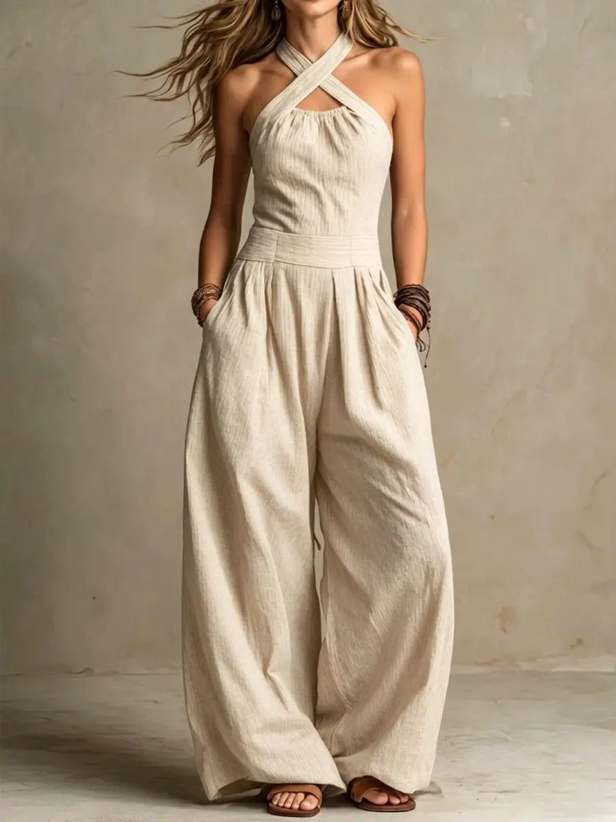 Isabella | Langer, locker sitzender Jumpsuit mit Neckholder-Ausschnitt