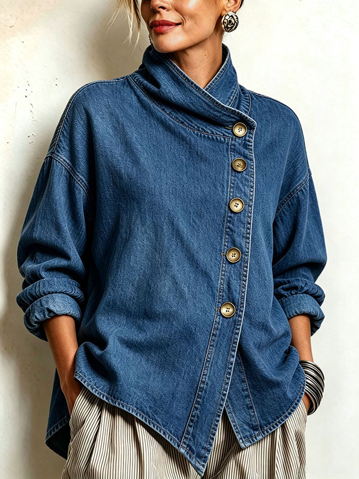 Isotta | Oversize-Denimhemd mit diagonaler Knopfleiste, Blau