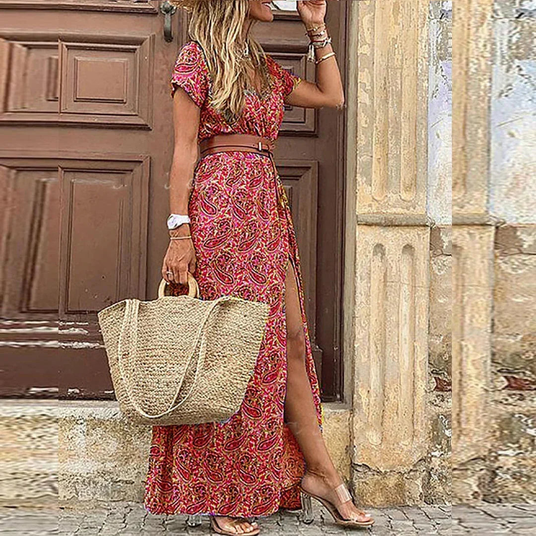 Edwina | Maxikleid mit Blumenmuster und Gürtel