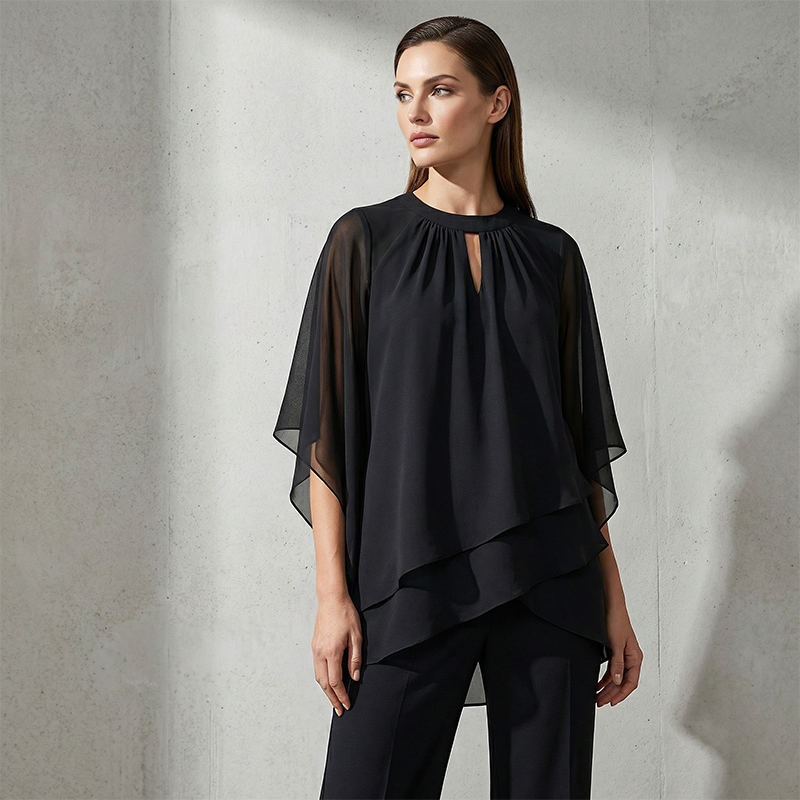 Jeannine | Set mit asymmetrischer Lagenbluse und weiter Hose