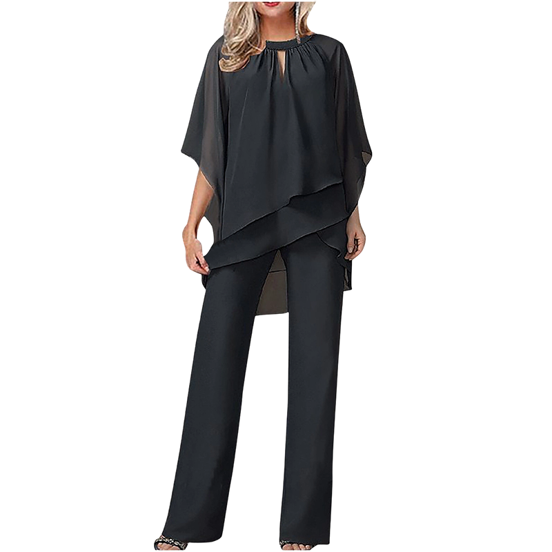 Jeannine | Set mit asymmetrischer Lagenbluse und weiter Hose