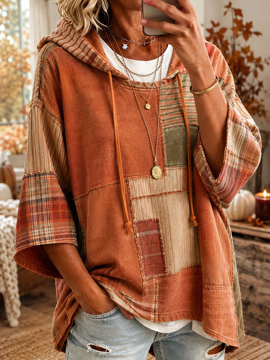 Sorina | Oversize-Hoodie mit Patchwork in Herbstfarben