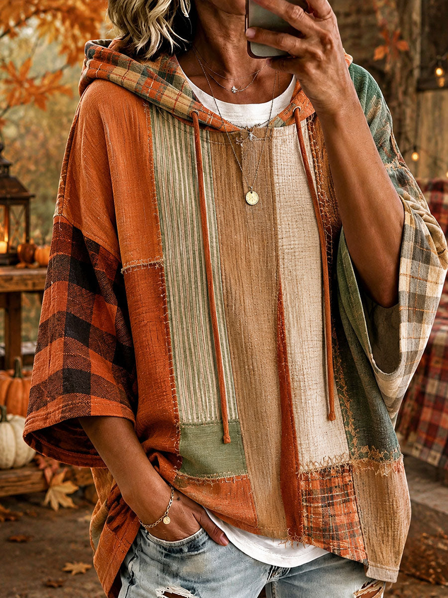Andrea | Oversize-Hoodie mit Patchwork in Herbstfarben