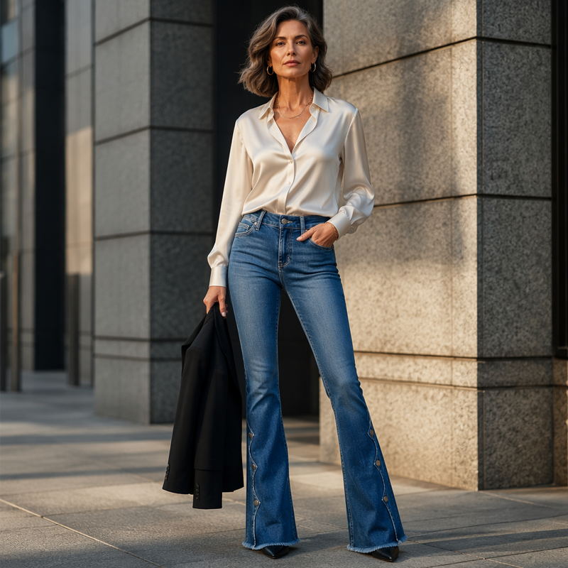 Amelie – Schlagjeans mit Knopfdetails