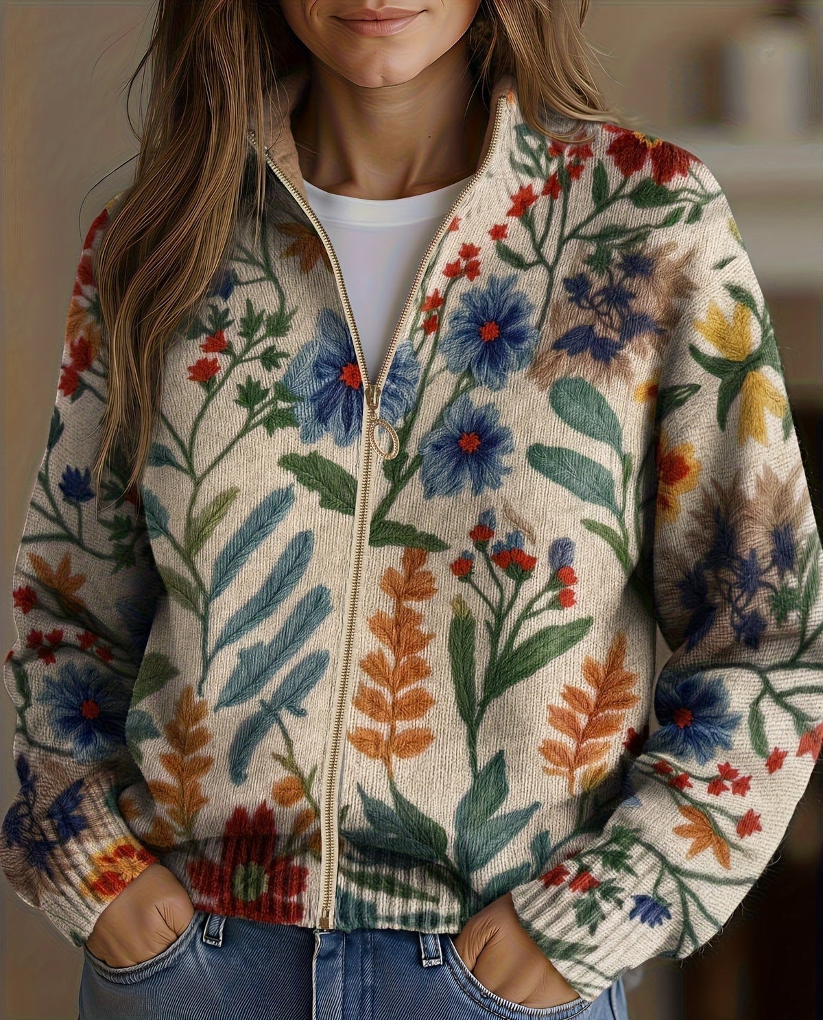 Tabitha™ | Reißverschluss-Cardigan mit botanischen Gartenblumen