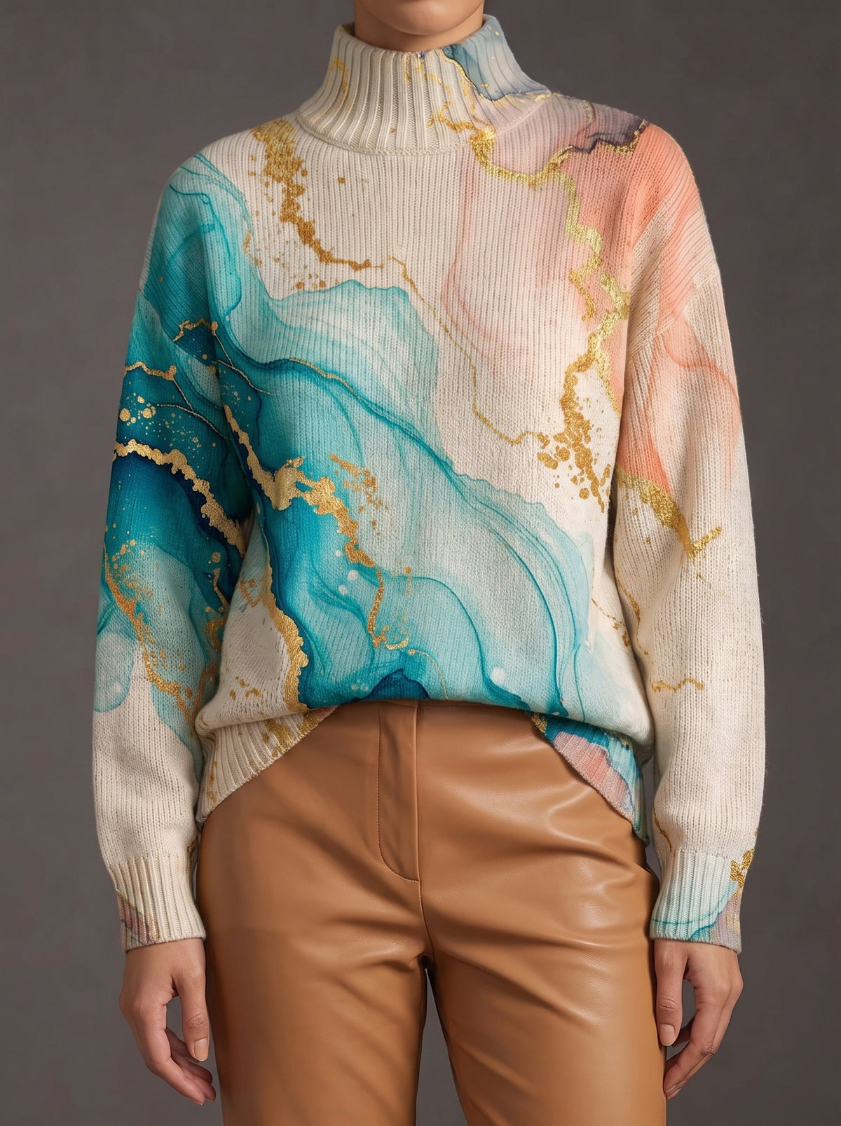 Verity™ | Marmorierter Rollkragenpullover in Tintenoptik