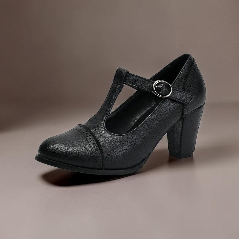 Hanne | Elegante Schuhe mit T-Riemen und Blockabsatz