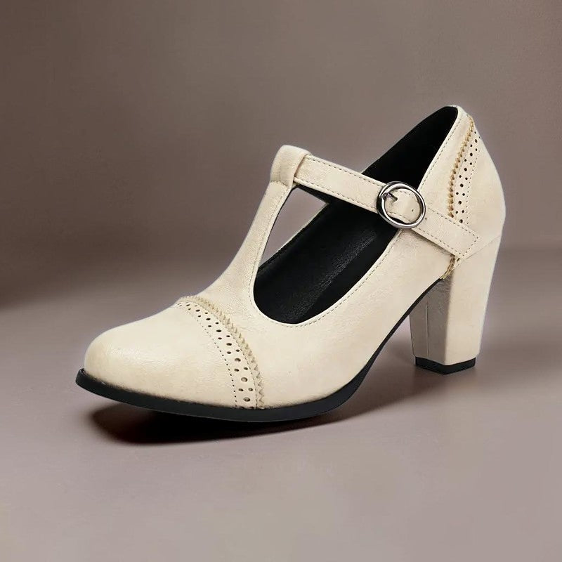 Hanne | Elegante Schuhe mit T-Riemen und Blockabsatz