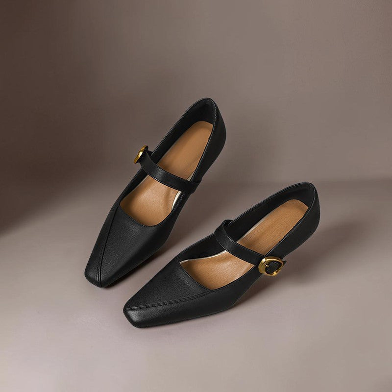 Grethe | Mary-Jane-Schuhe mit goldfarbener Schnalle