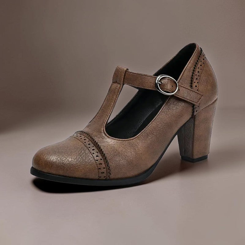 Hanne | Elegante Schuhe mit T-Riemen und Blockabsatz