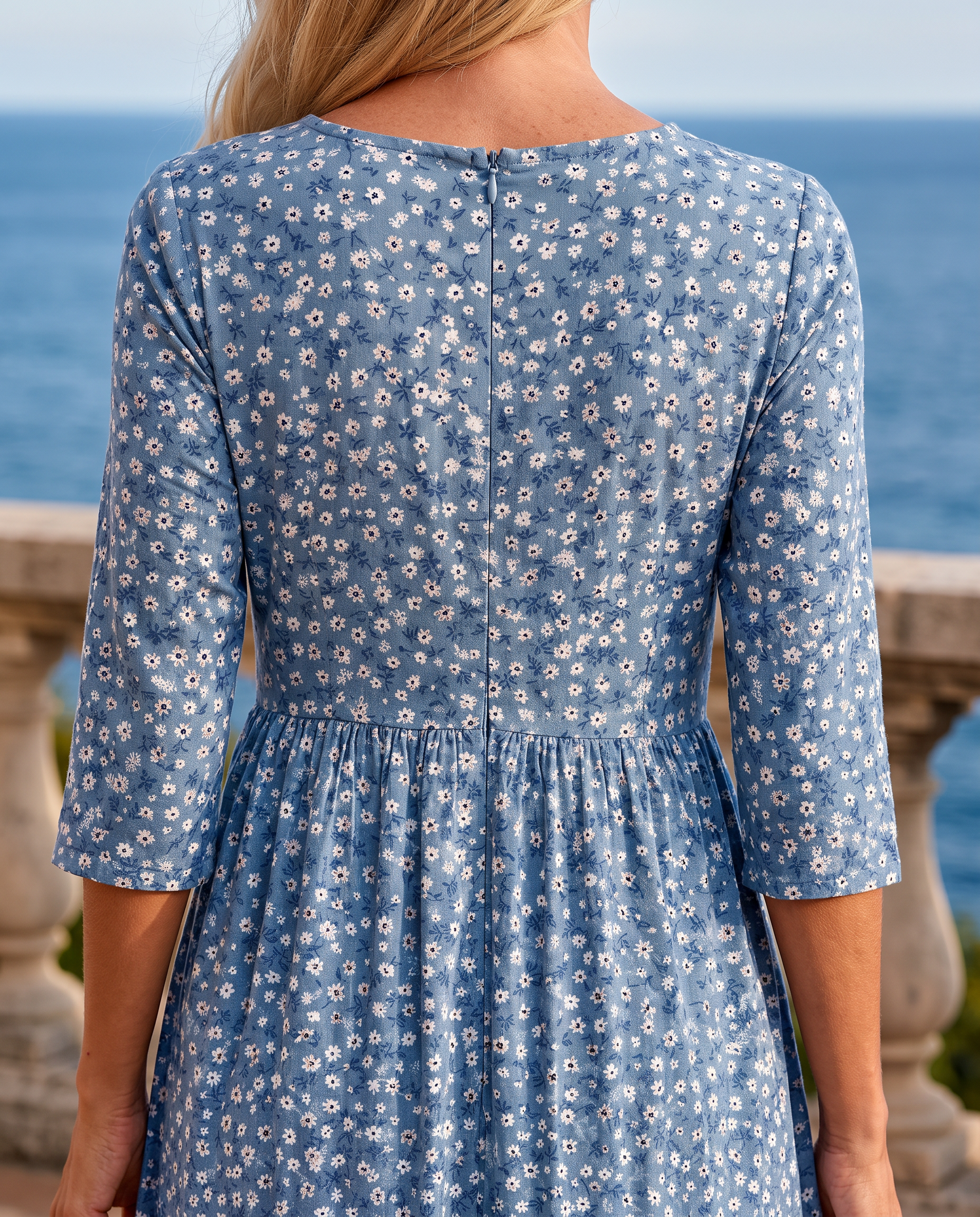 Blaue Blumenwiese Pflegeleichtes Midikleid