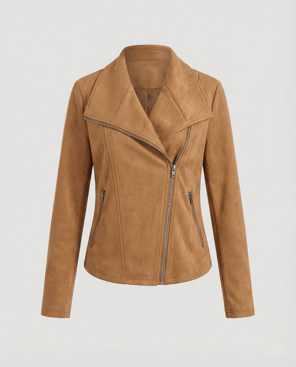 Corinna | Bikerjacke in Wildlederoptik mit asymmetrischem Reißverschluss