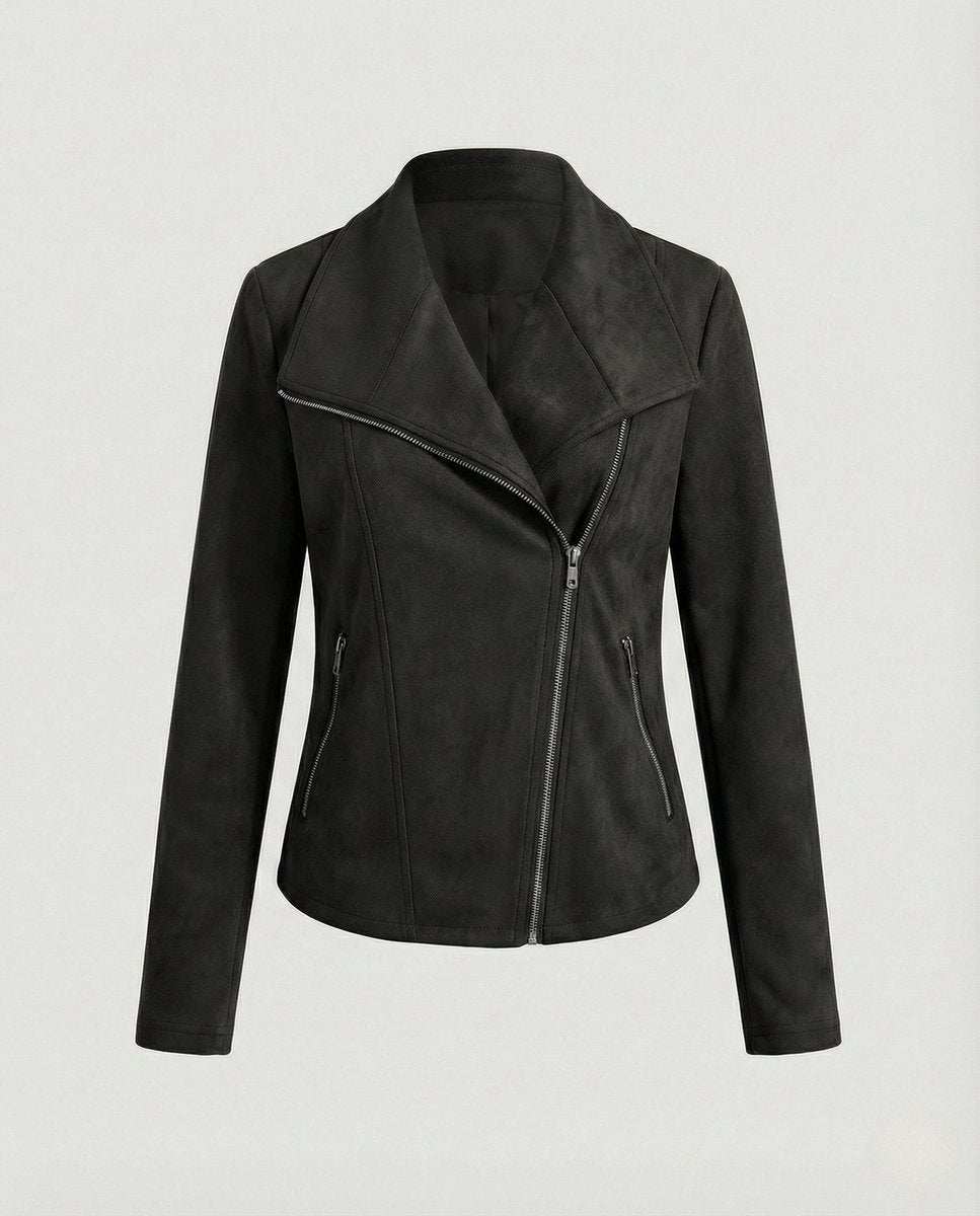Corinna | Bikerjacke in Wildlederoptik mit asymmetrischem Reißverschluss