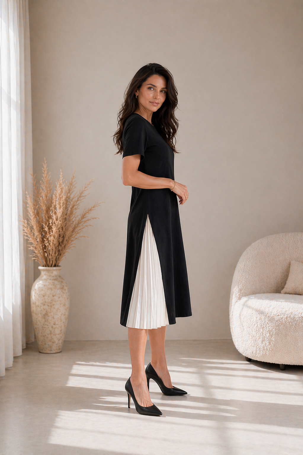 Lisbeth | Midikleid mit Plissee-Einsatz